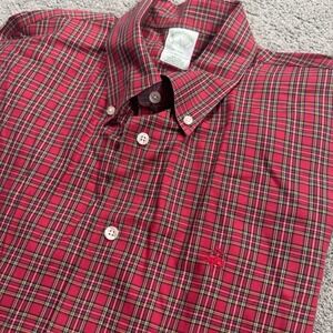Brooks Brothers Men's Large Milano Button Down Shirt No Iron Red Plaid Cotton